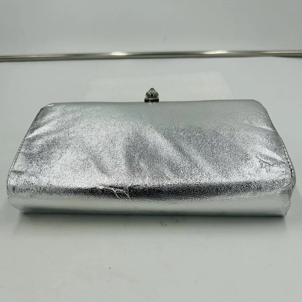 Vintage Evening Handbag Silver Metallic Clutch Purse Wallet Handbag Formal